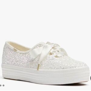 Keds x Kate Spade white glitter platform